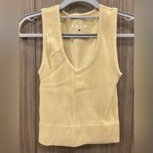 Poof New York Womens Beige V Neck Ribbed Stretchy Tank Top Size S/M